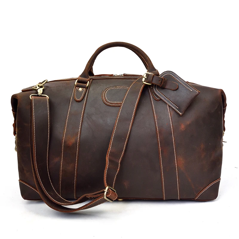 Sac de sport rétro en cuir véritable pour homme, sac de week-end en cuir de vachette, sac à main fourre-tout, grande capacité, initié vintage