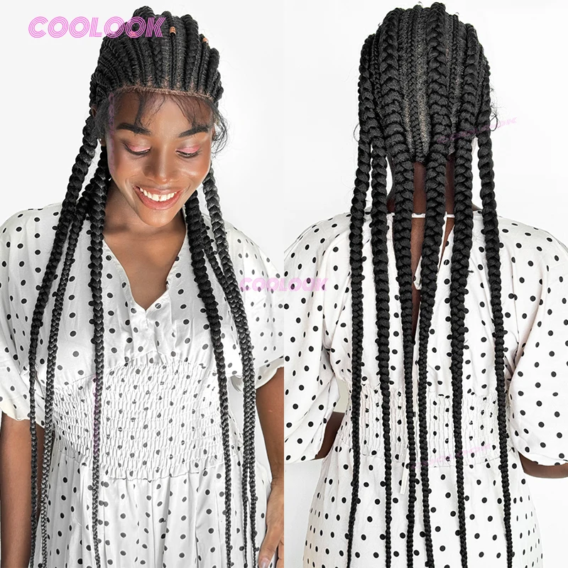 باروكة دانتيل ضفائر كورنو مقاس 36 بوصة، باروكات صناعية مضفرة بدون صمغ للنساء #2