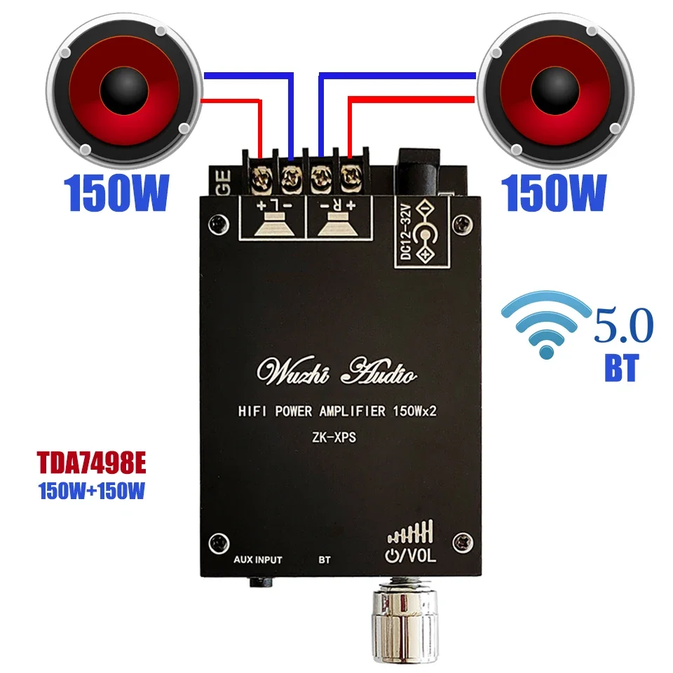 2*100W TDA7498E Audio Power Amplifier Bluetooth-compatible 5.0 Stereo HiFi Class D Digital Home Theater AUX Music AMP