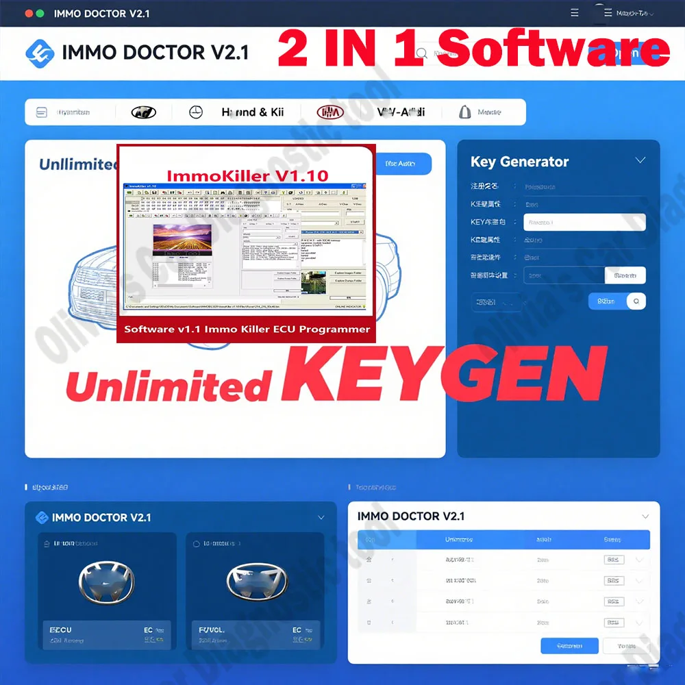 

ImmoKiller V1.10 OBD2 Scanner Software + IMMO DOCTOR V2.1 Car accessories With Unlimited KEYGEN MULTI BRAND for ECU Chip Tuning
