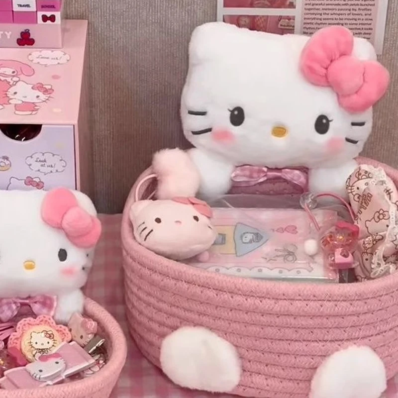 Japanese Kawaii Hello Kitty Storage Basket Cute Harajuku Charm Cosmetics Toys Storage Box Bedroom Decoration Birthday Gift Pink