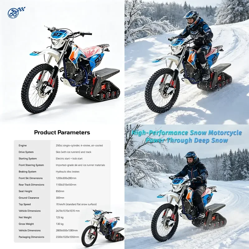 for 250Cc Two Wheel Snowmobile Track Sled Motocross Snowmobile