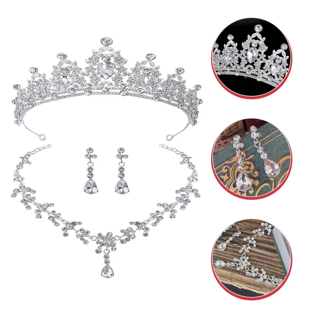 

1Set Wedding Jewelry Bridal Tiara Earrings Necklace Bride Headpieces Accessories Elegant Wedding Jewelry Set for Bride