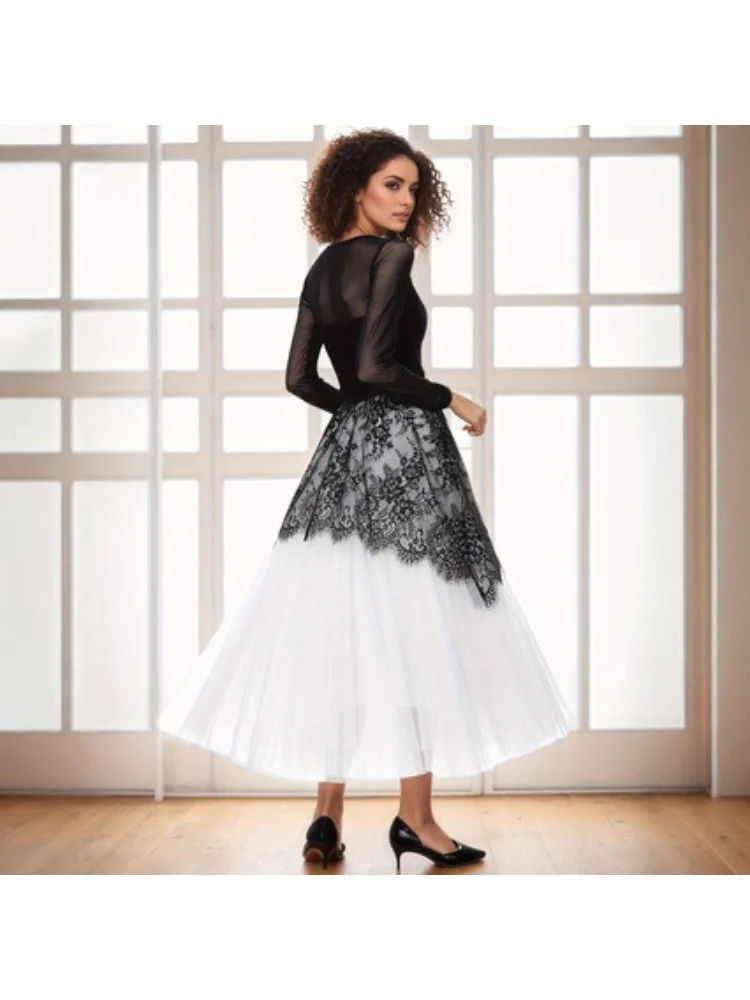 Hot-selling women's skirt elegant temperament lace mesh double-layer design medium-length women's skirt