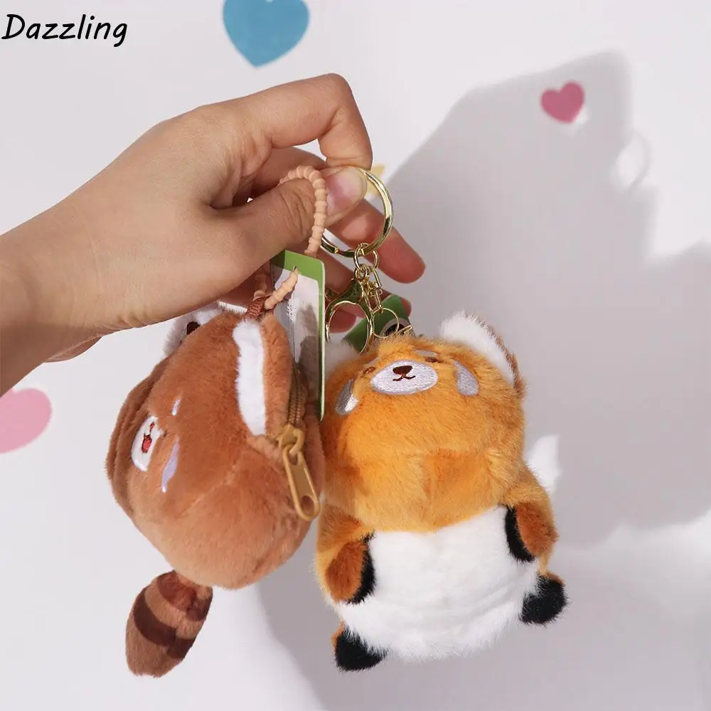 Funny Cartoon Red Panda Plush Keyring with Tail Soft Turn To Costume Panda Pendant Animal Cute Red Panda Purse Hanging Accessory