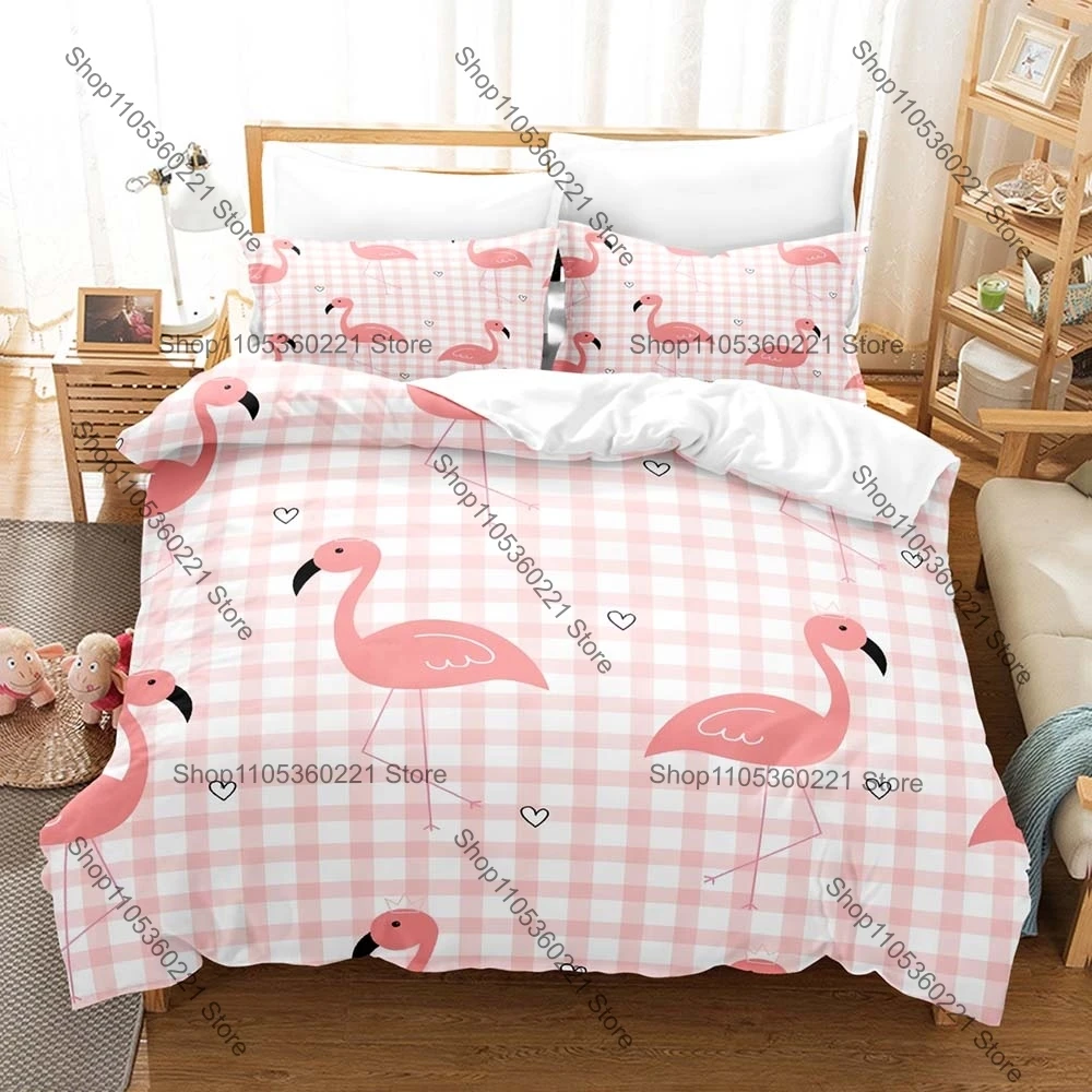 Personality cartoon flamingo Three Piece Bedding Set Luxury Comforter Set with Queen King Size Including New animal pillowcase