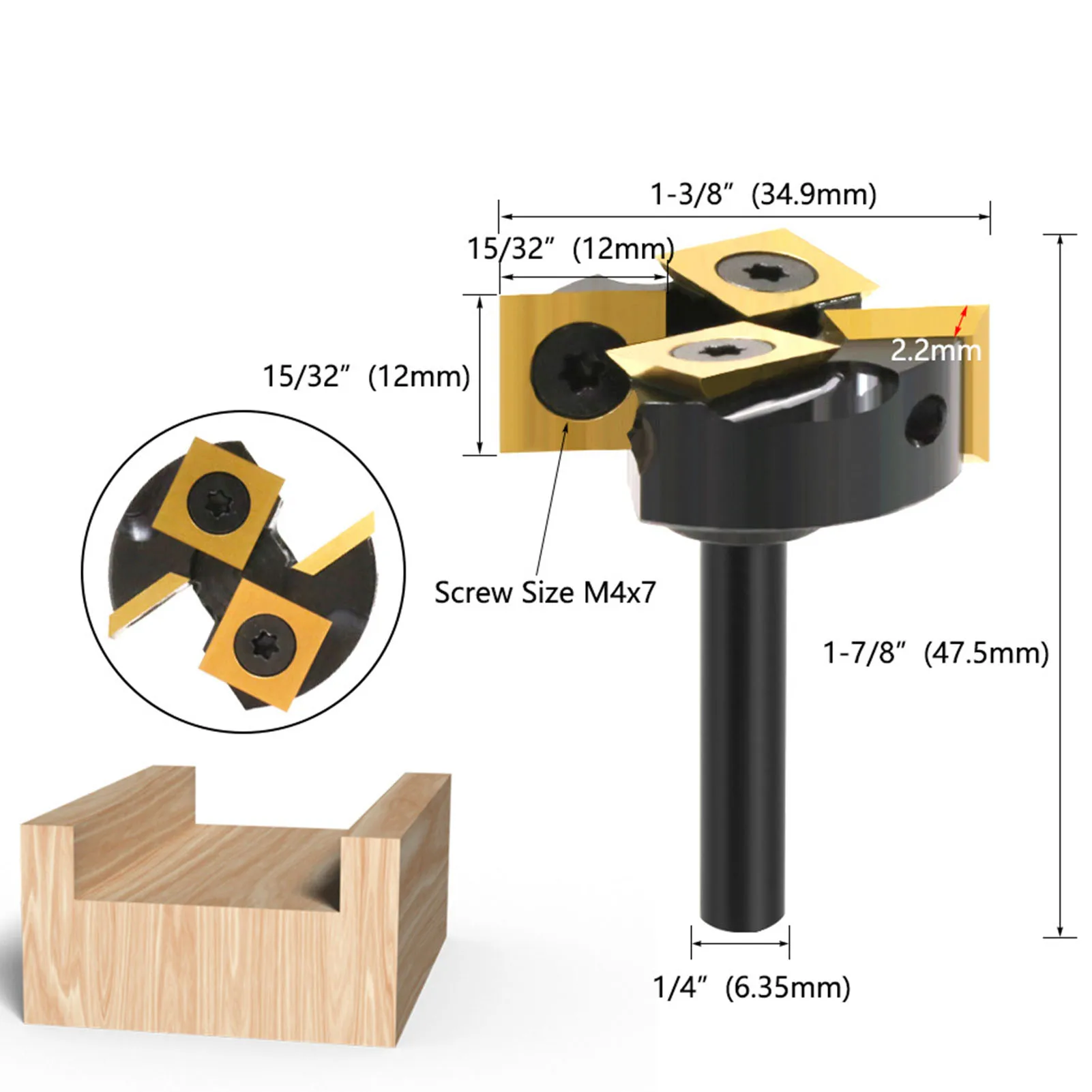 Spoilboard Surfacing Router Bit Interchangeable Blades Surfacing Bit Versatile 1-3/8in Cutting Diameter for Surface Processing