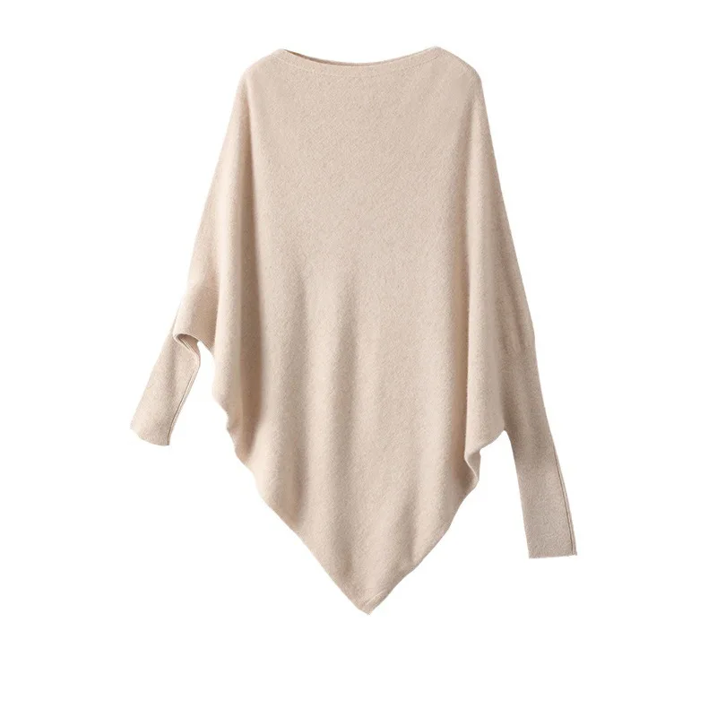 Boat Neck DOLMAN SLEEVE Solid Color Cashmere Cape Sweater for Women 2025 Autumn/winter Loose Casual Pullover Knitted Sweater