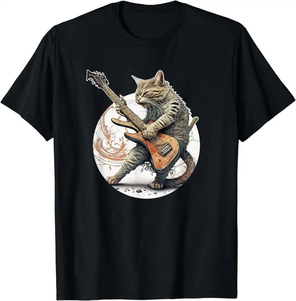 Cat Playing Guitar | Rock Cat | Heavy Metal Cat | Music Cat T-Shirt Anime  For Men Clothing Women Short Sleeve Tees Y2K Tops