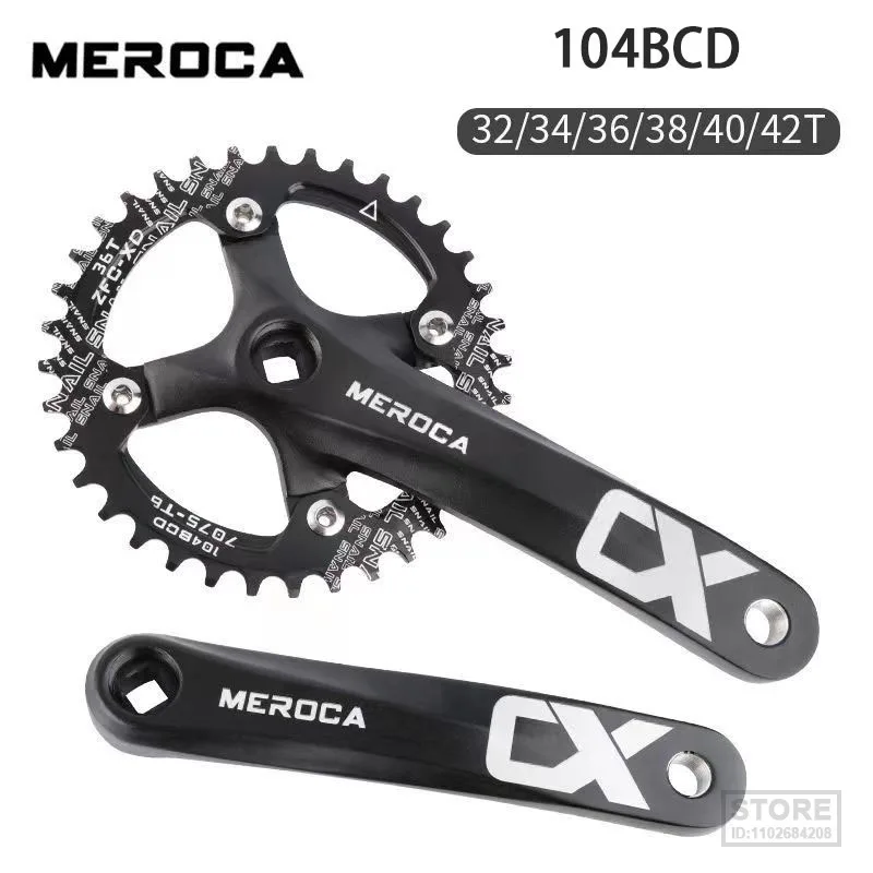 

MEROCA MTB Bike Crank Chainwheel 170mm Aluminum Alloy with Bottom Bicycle set 104BCD Black 32/34/36/38/40/42T Plate