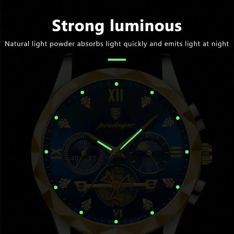 POEDAGAR Luxury Man Wristwatch Waterproof Luminous Chronograph Watch For Men Stainless Steel Men's Quartz Watches