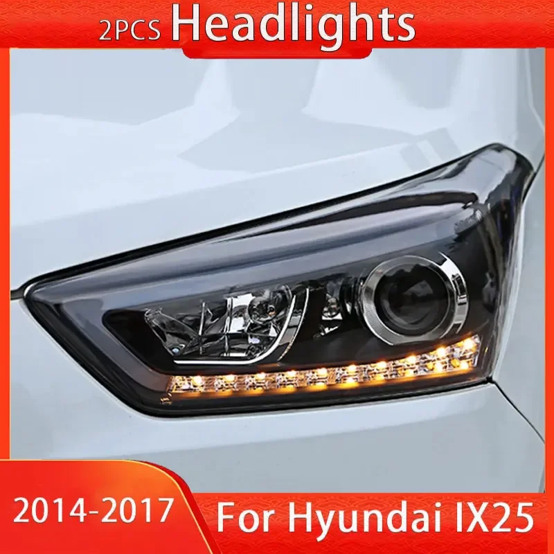 

Автомобильные фары для Hyundai 2014-2017, светодиодные фары для IX25, светодиодные дневные ходовые огни, светодиодные DRL, биксеноновые HID