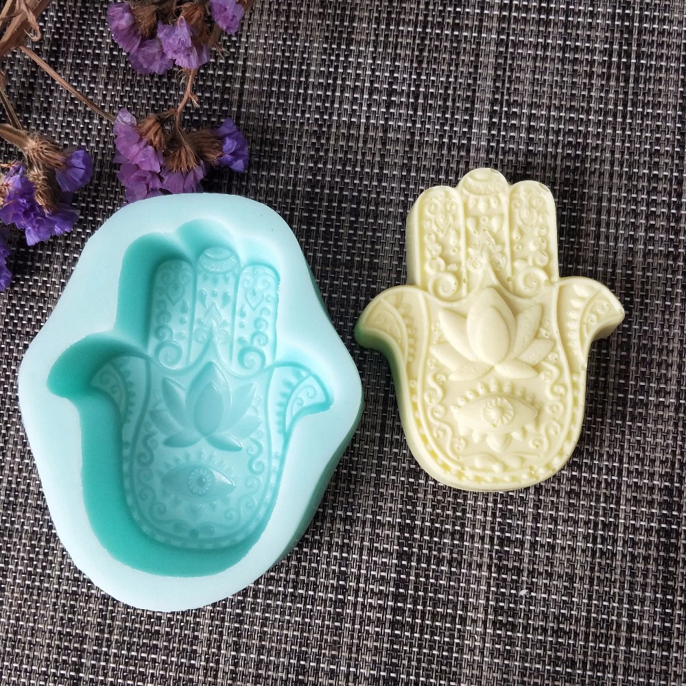 

HAMSA-DIY Silicone Mold for Soap Making, Lotus in the Palm, Khamsah, Hand of Fatima, Mascot Candle, Resin Crafts