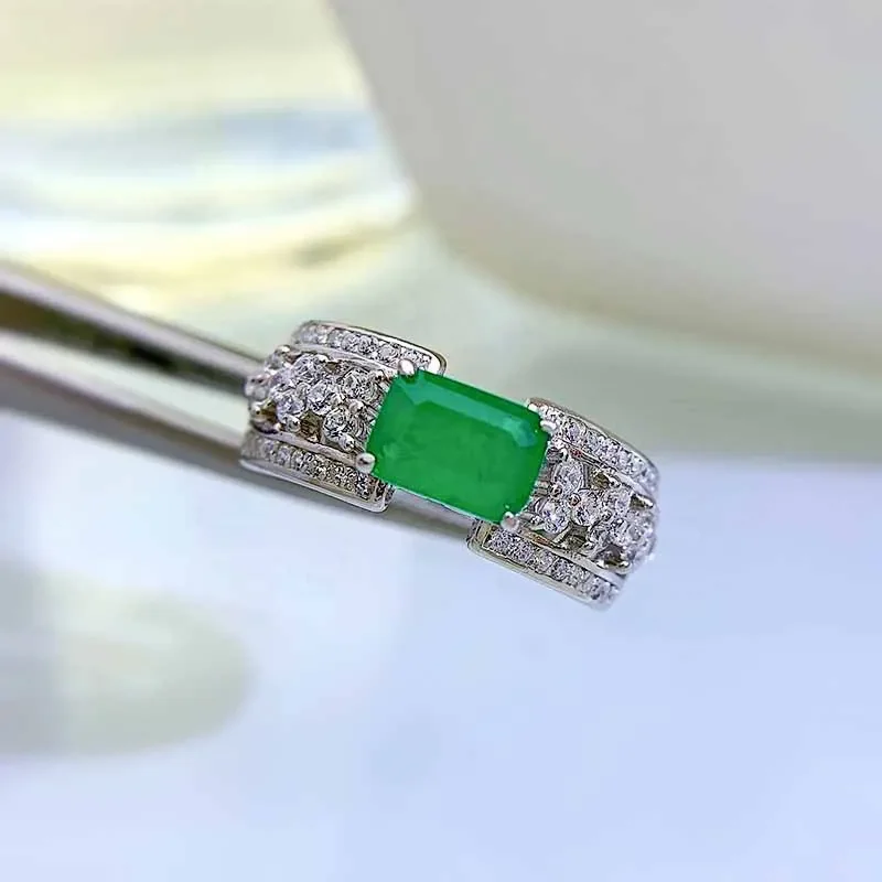 Vintage Lab Emerald Diamond Ring 100% Real 925 Sterling Silver Party Wedding Band Rings for Women Men Promise Jewelry