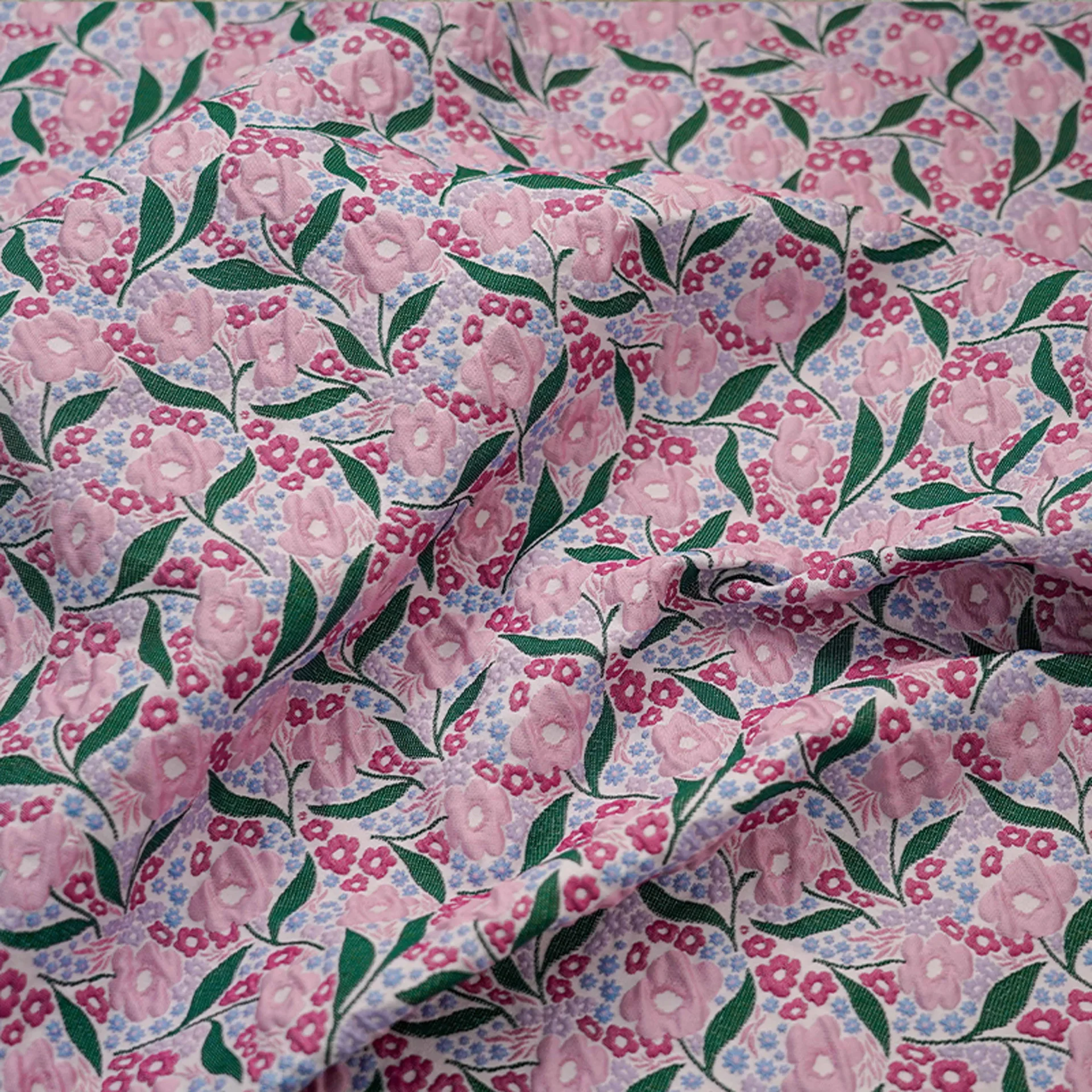 

Relief Pink Small Floral Green Leaf Jacquard Fabric Classic Women's Dress Skirt Luggage Bag Decorative Sewing Fabric