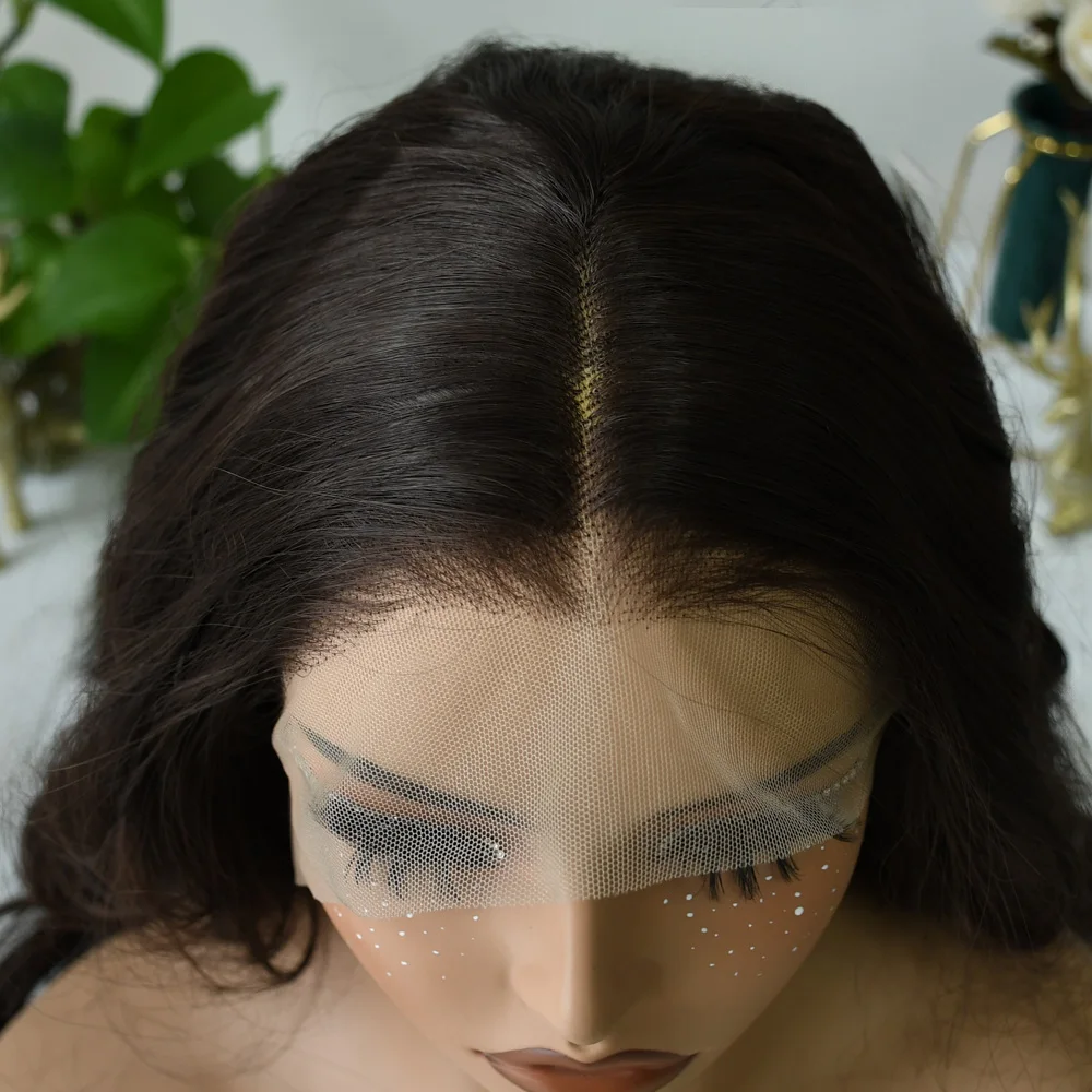 ダークブラウンボディウェーブウィッグ 13x4 HD透明レースフロントウィッグ グルーレス合成高品質HDレースフロントウィッグ すぐに着用可能