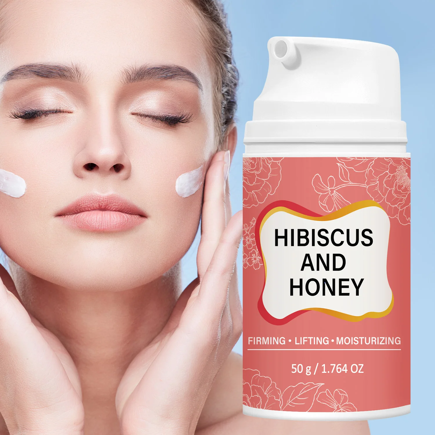Hibiscus and Honey Firming Lifting Moisturizing Cream with Hyaluronic Acid – Mousse-Like Foam Texture for Lightweight Hydration.
