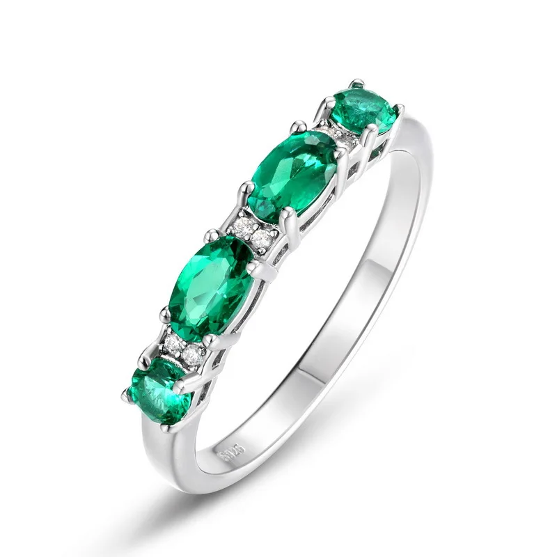 New S925 pure silver simple emerald single row inlaid with colorful gemstone index finger ring wedding jewelry