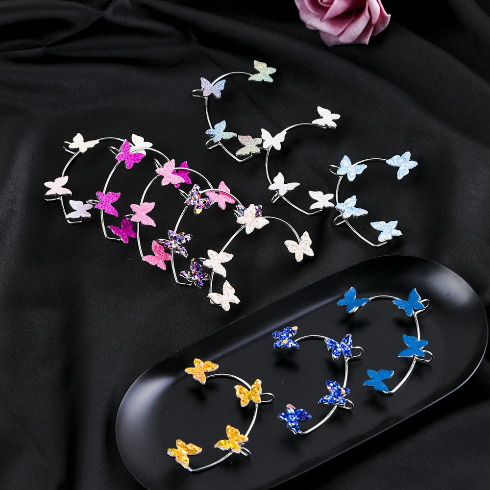 Multi-color Fashion Sweet Sparkling Butterfly Ear Cuff Earrings for Women Non Piercing Ear Clip Ear-hook Earring Party Jewelry