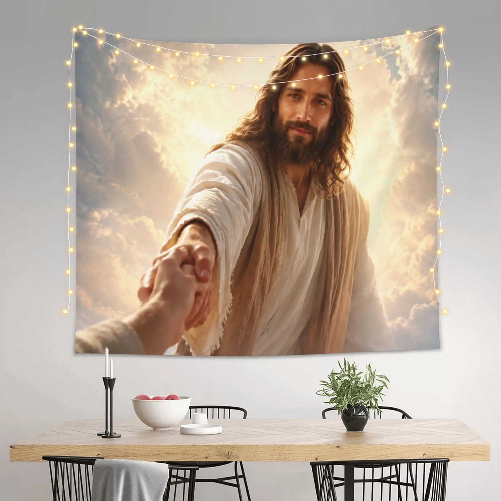 Inspirational Jesus Christ Tapestry Wall Hanging Christian Religious Art Divine Messiah Savior Hope Faith Boho Decor Banner