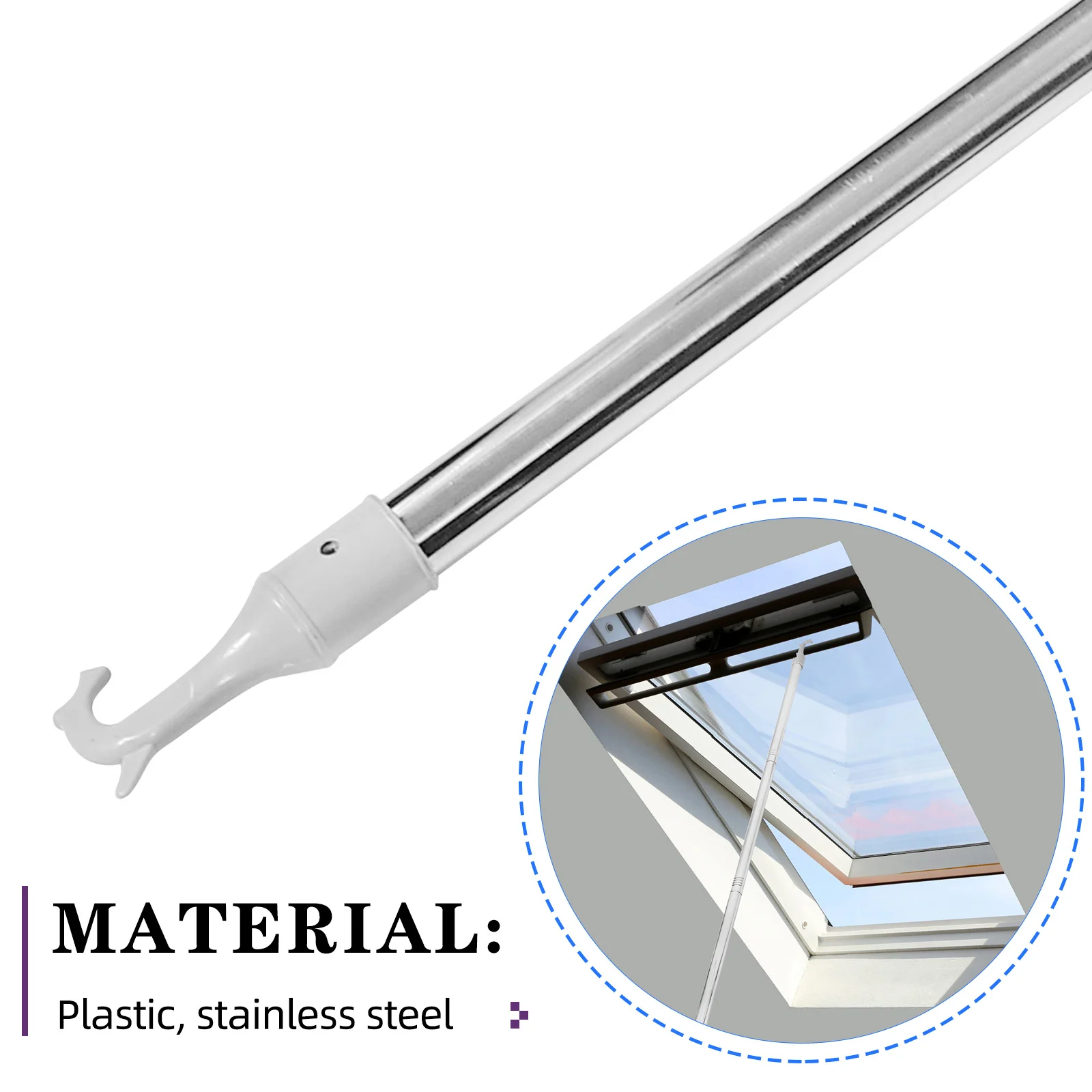 2M dakraampaal met haak Verstelbare roestvrijstalen gordijntrekstok voor hoge ramen Telescopische raamschaduwstang Luifel
