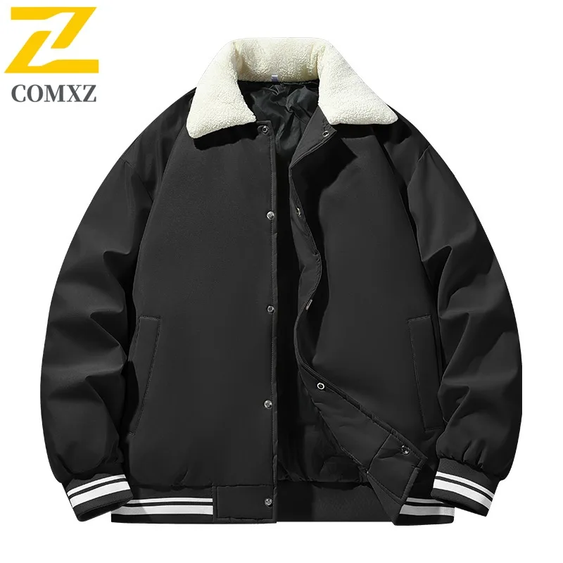 COMXZ Men Parker Coat Contrast Color Lining Ski Street Warm Loose Travel Puffer Jacket High Quality Snow Cotton Padded Jackets