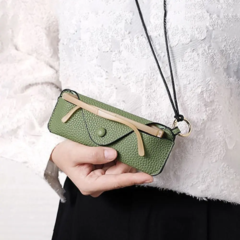 

Lanyard Waterproof Women Sunglasses Storage Bag PU Leather Case Hanging Eyeglasses Holder Eyewear Protective Case