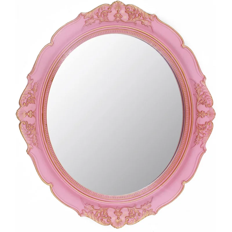 

Vintage Decorative Wall Mirror 14.8 x 13.1 Inch Oval Mirror（Pink）