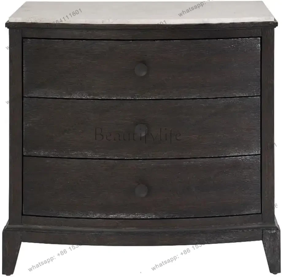 Factory Direct Coalesce Stone Top Three Nightstand In Black Oak Wood, Customized