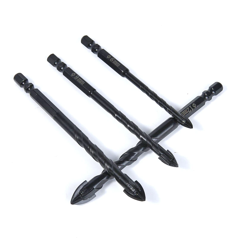 3~4pcs 3~12mm Cross Hex Tile Drill Bits Set for Ceramic Tile Glass Concrete Hole Opener Brick Hard Alloy Triangle Bit Tool Kit