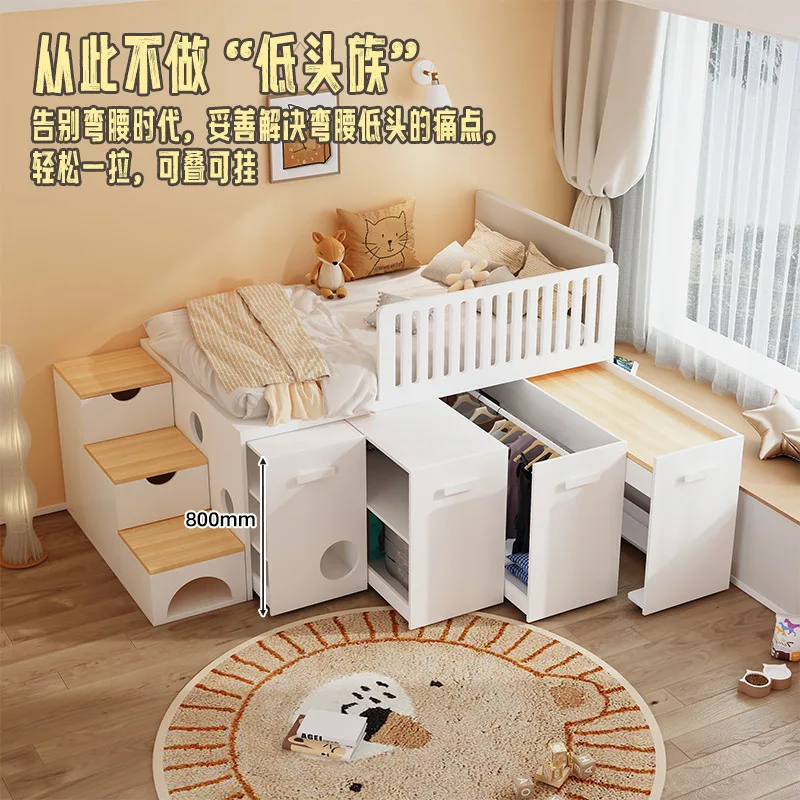 half-height bed wardrobe integrated bed lower cabinet combined bed cat nest  pull-out wardrobe with desk storage