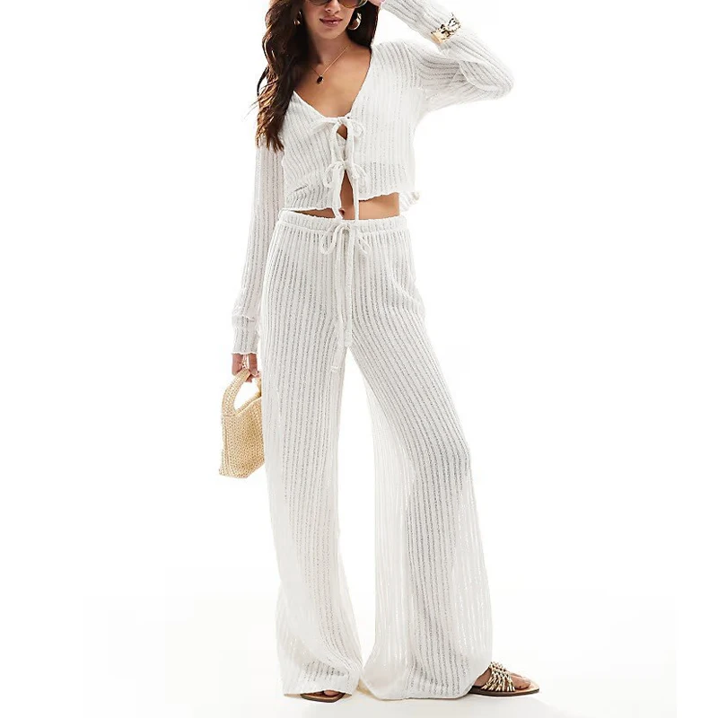 Women\'s Linen Homewear Two-Piece Set Chic New Spring Casual Loose Long-Sleeved Cardigan Tops Long Pants Thin Pajama Suits