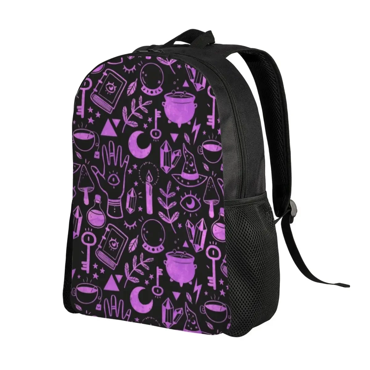 Witchy Things teksturowane fioletowe plecaki dla mężczyzn kobiety szkoła studenci Bookbag pasuje do 15-calowego laptopa Halloween torby czarownic