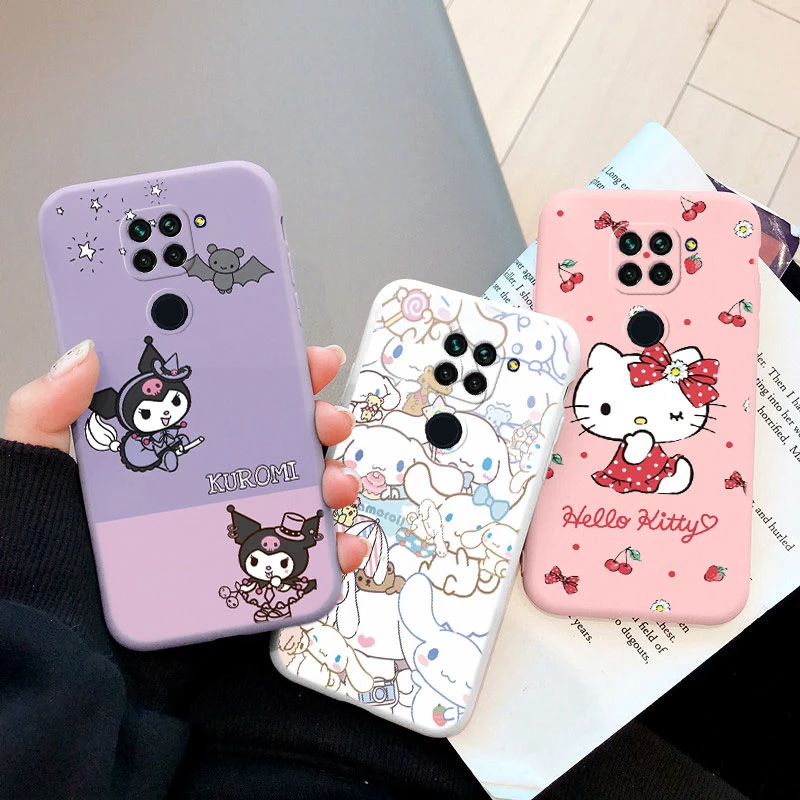 Bonita funda de teléfono para Xiaomi Redmi Note 9, 4G, note9, chica, anticaída, Cinnamoroll, Kuromi, Hello Kitty, de silicona, a prueba de golpes,