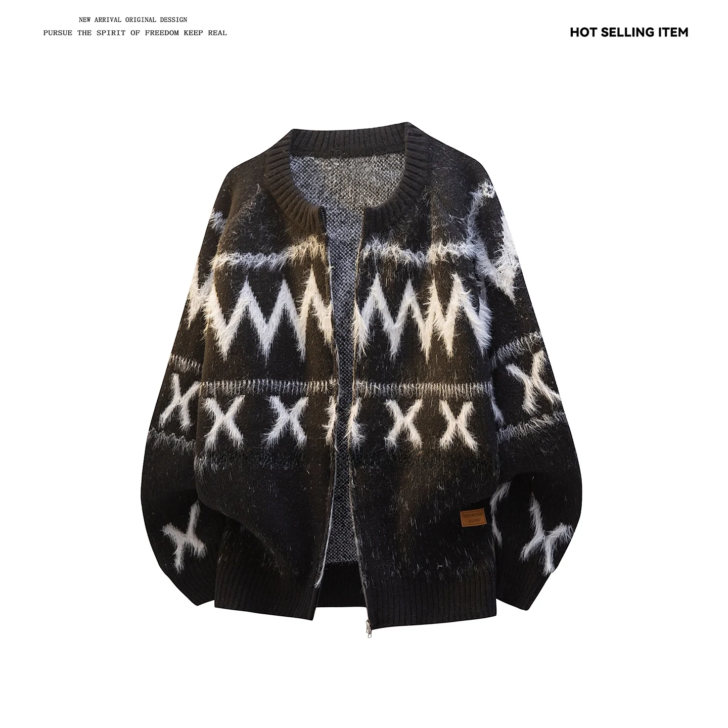 

Nordic Sle Fair Isle Zipper Knitwear Jaet Men's Autumn Winter Lazy High-End Warm Color Blo Knitted Open Cardigan Top