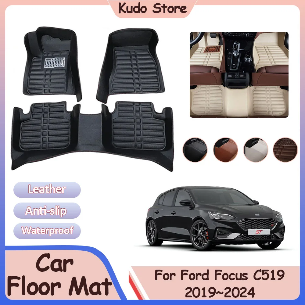 

Car Floor Mat for Ford Focus MK4 C519 ST-Line 2019~2024 Custom Leather Panel Liner Foot Parts Pad Carpet Rug Interior Accessorie