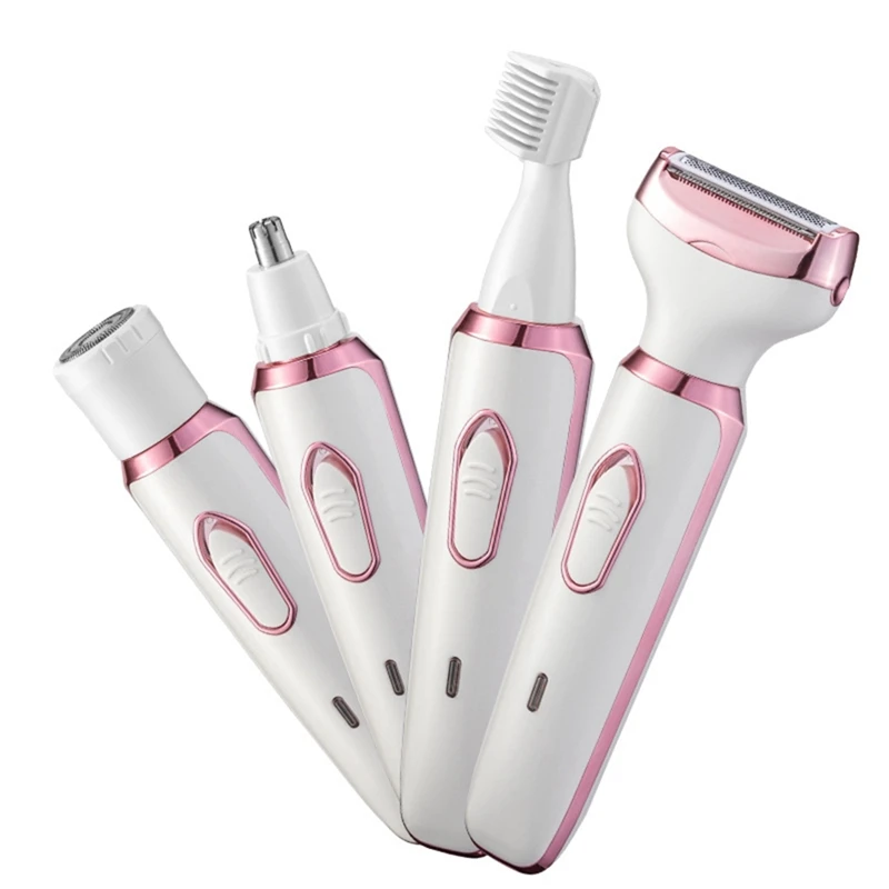Elektrische scheerapparaten voor vrouwen 4-in-1 Lady elektrisch scheerapparaat voor gezicht, neus, benen en okselbikini-trimmer