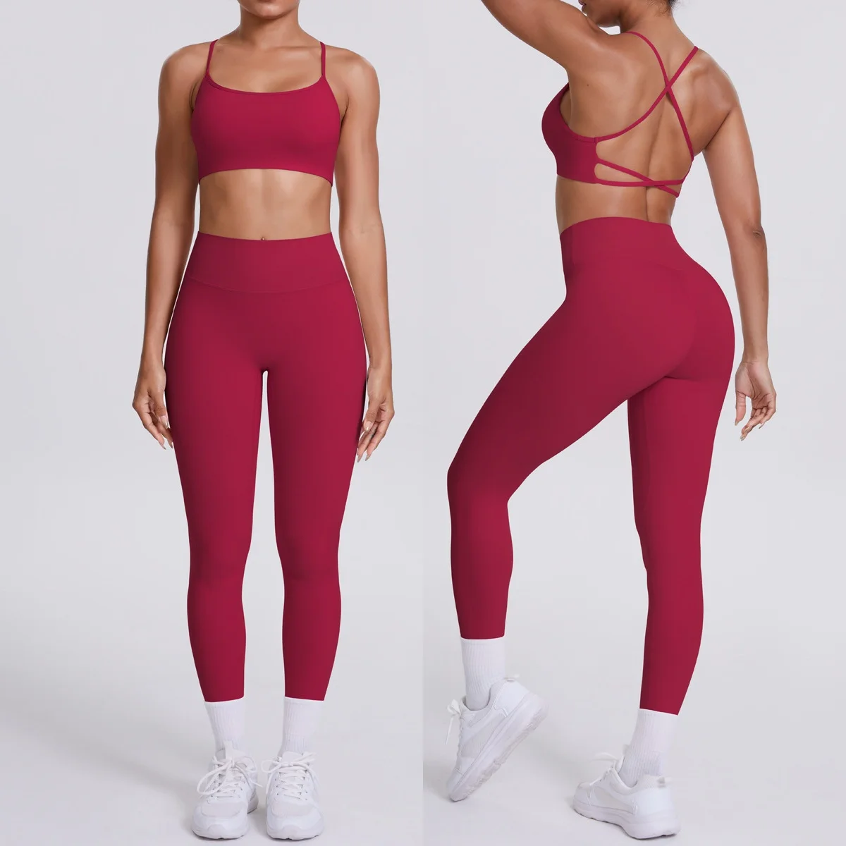 

2 Piece Yoga Clothes Women's Tracksuit Athletic Wear Sexy Back Fitness Suit Gym Workout Push Up Clothes Sports Bra Leggings Suit
