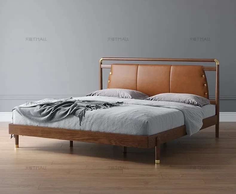 

Nordic Genuine Leather Solid Wood Bed Modern Minimalist