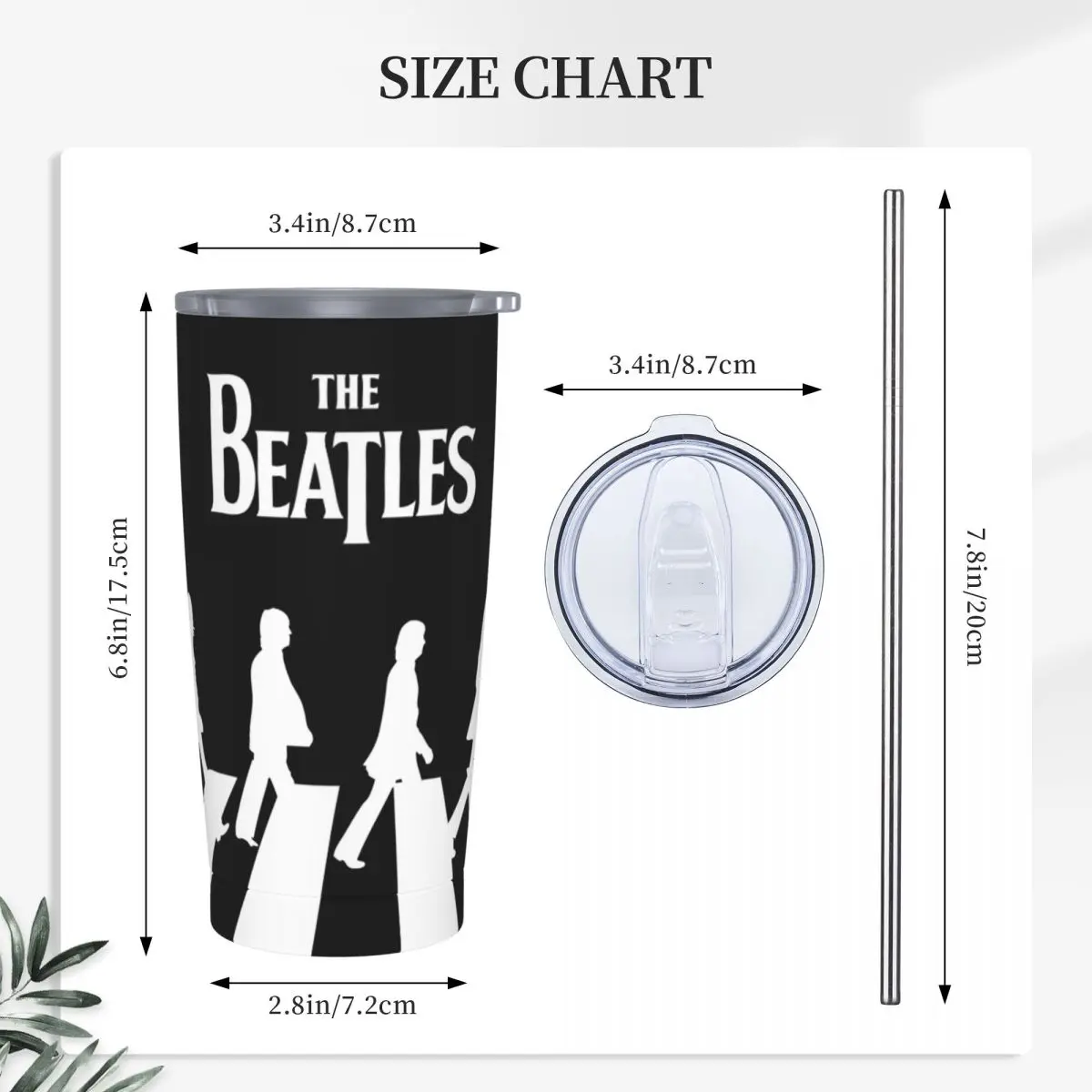 Harajuku The Beatle Memebers Art Stainless Steel Tumbler Vacuum Insulated Mugs Thermal Cold Cup Straw With Lid 20oz