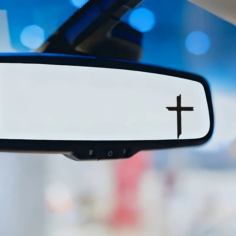 Religious Mini Christian Cross Vinyl Sticker Decal, Sturdy Ornament for Car Rearview Mirror and Window Decor