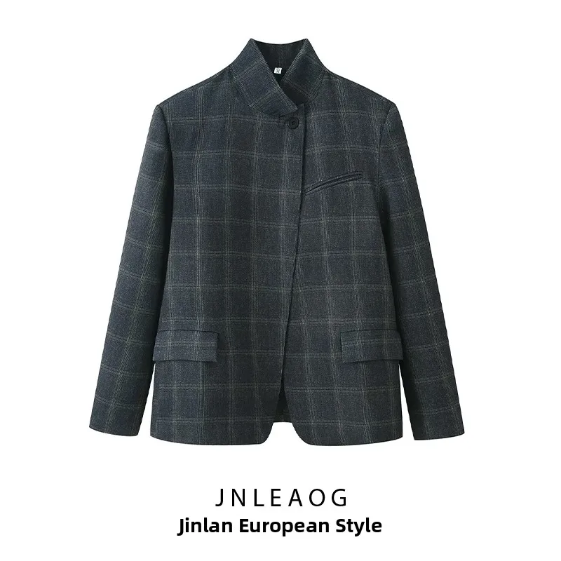 

Faionable Plaid Suit Jaet Women's Autumn New Sle Versatile Design Long Sve Busin Scene Polyester Material