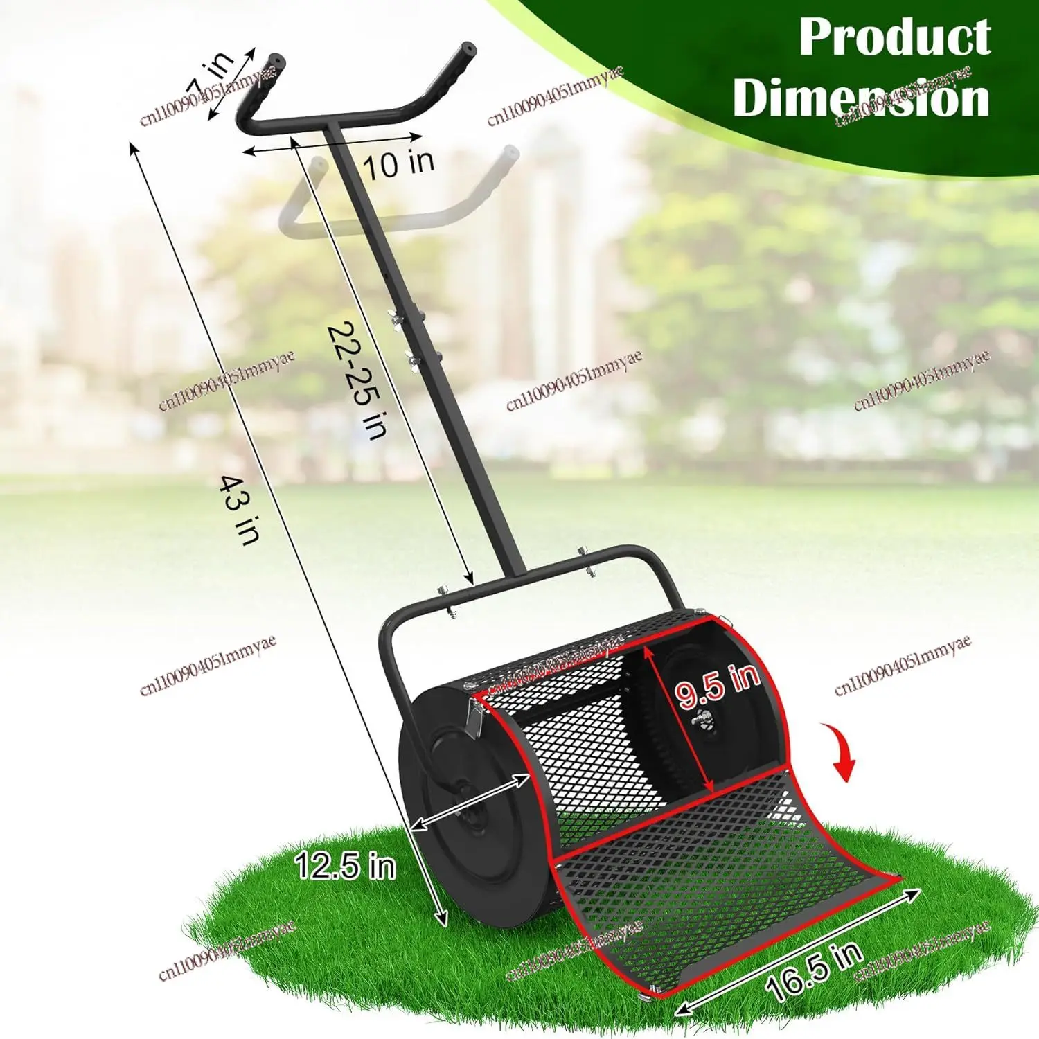 

Lawn Compost Spreader, Peat Moss Spreader, Fertilizer Spreader with Adjustable Handle