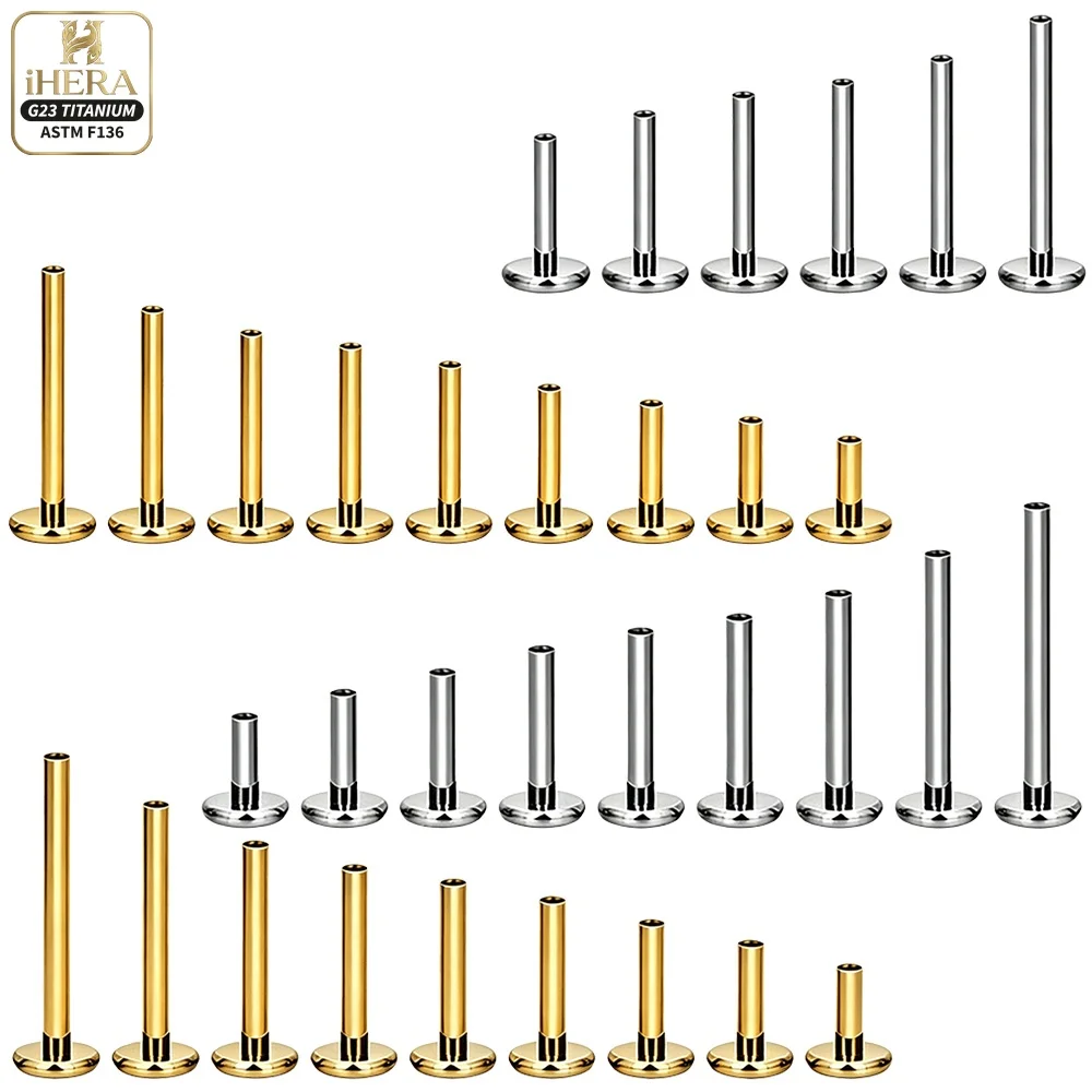 1 ou 10 Peças de Hastes e Pinos de Titânio para Piercing, Kit de Substituição com Rosca Interna e Base Plana, para Labret, Piercing Labial e Brinco de Cartilagem