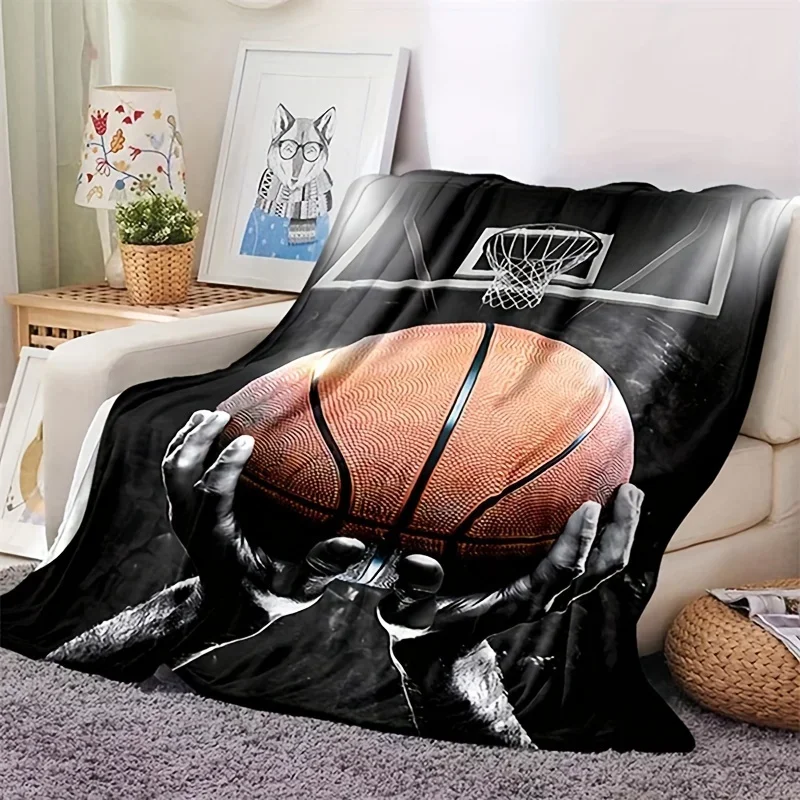 Newest Blanket 2D Basketball Hands Print Flannel Blanket Sports Theme Soft Warm Teen Bedroom Sofa Throw Blanket