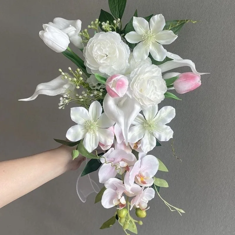 

Букет невесты в корейском стиле с каплями воды, белый цветок-водопад, реквизит для студийной свадебной фотографии