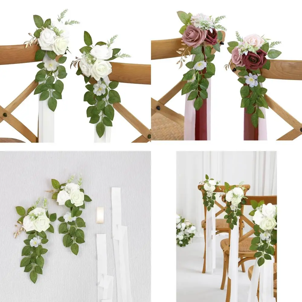 

Elegant White Floral Aisle Decorations for Church Wedding Ceremonies and Chair Enhancements