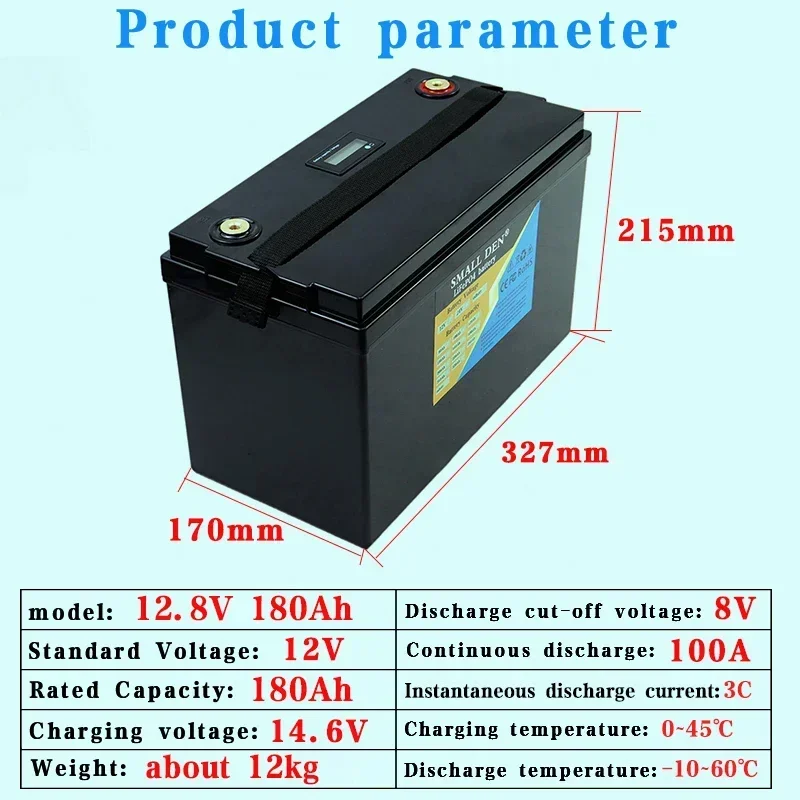 12V 180Ah lithium iron phosphate battery RV golf cart off-road off grid solar wind energy battery off-road vehicle