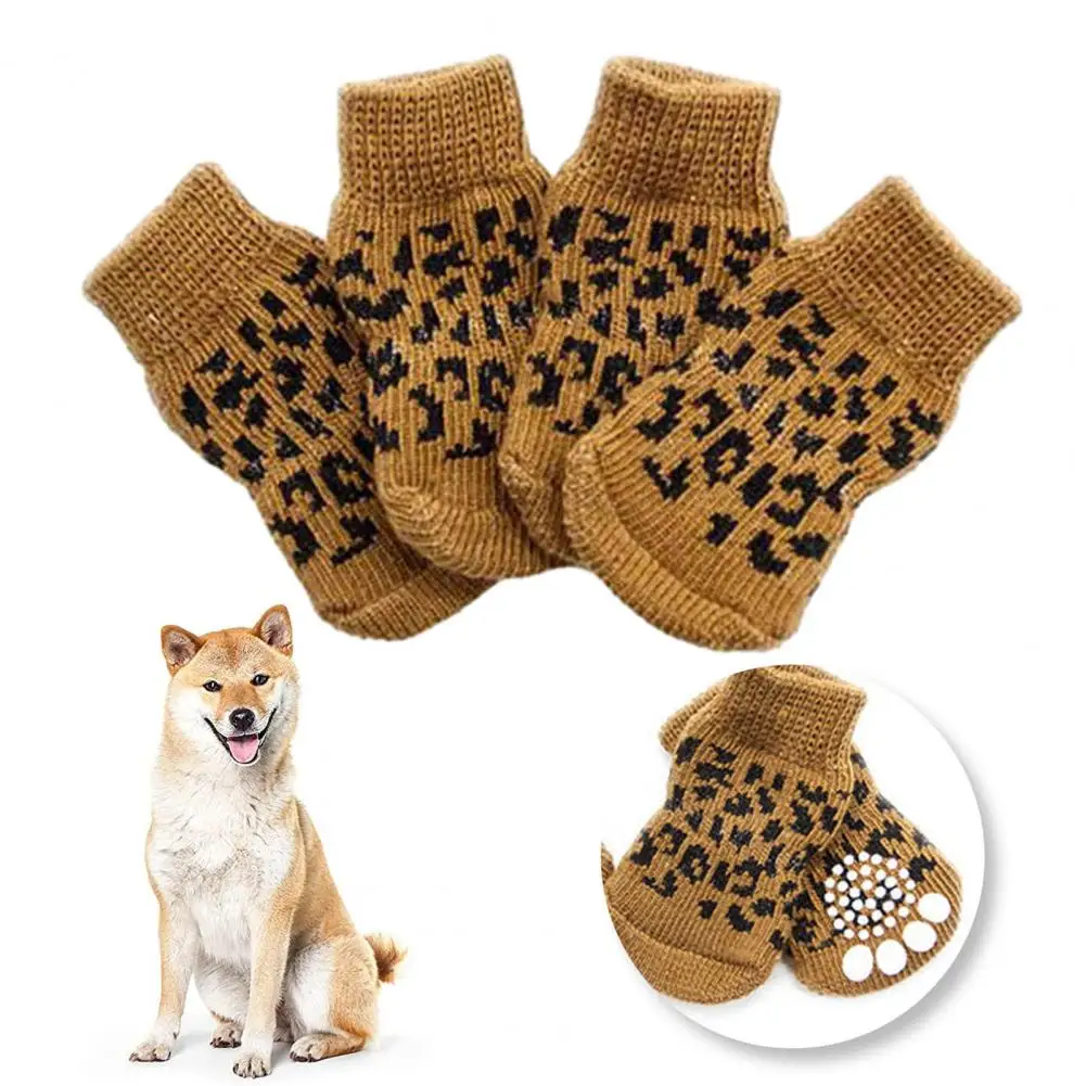 4Pcs Pet Socks Warm Dog Socks Durable Anti-Slip Winter Paw Protector Supplies