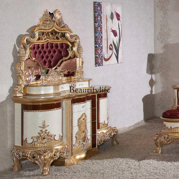 European-Style Solid Wood Dressing Table Carved Gold Foil Dressing Table